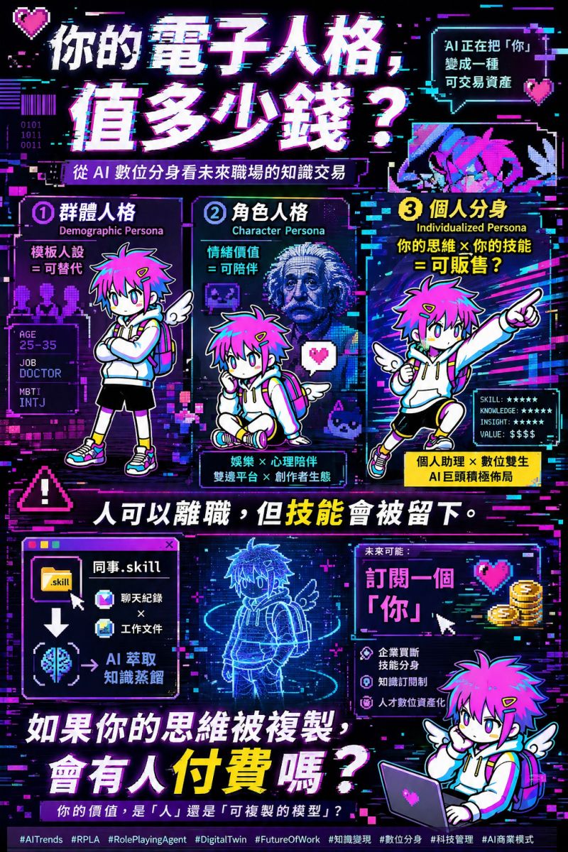 【前沿專欄】你的「電子人格」可以明碼標價嗎?從 RPLA 角色分類學看未來職場的知識蒸餾與數位分身交易